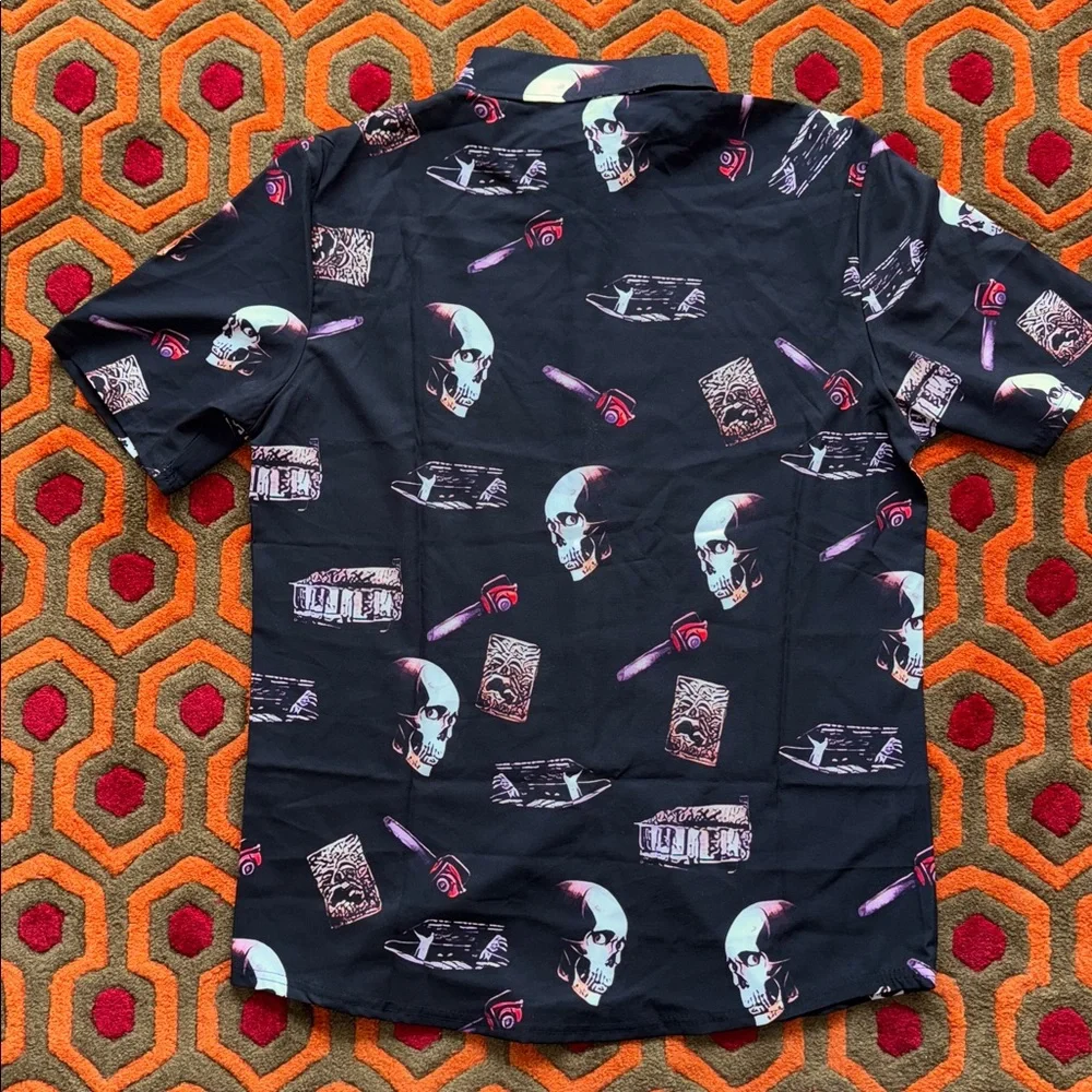 MAKE OFFER! Men''s Evil Dead II 2 Black Graphic Button Down Shirt horror Medium - Picture 5 of 6